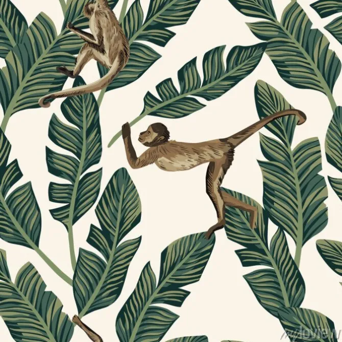 Tapeta: Małpy i liście bananowca
