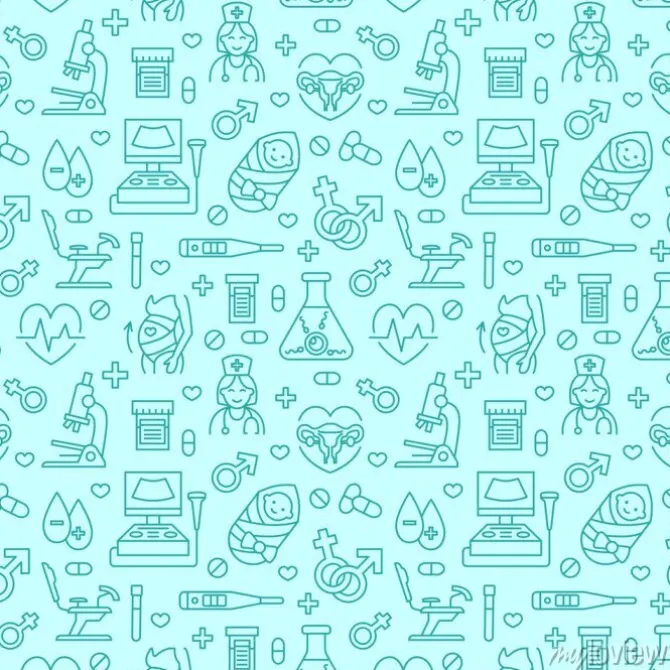 Tapeta: Medycyna bez szwu deseń, ginekologia tło wektor niebieski kolor.