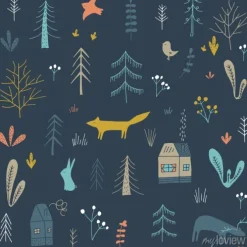 Tapeta: Minimalistyczny bajkowy wzór z lasem