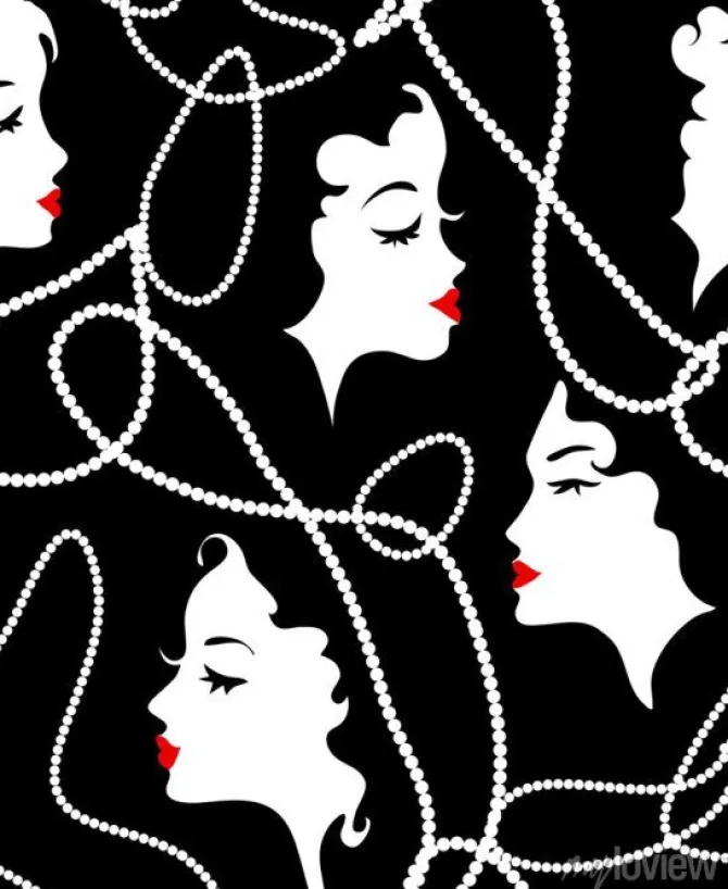 Tapeta: Moda retro dziewczyna bezszwowych wzór. model kobiety, martwe,