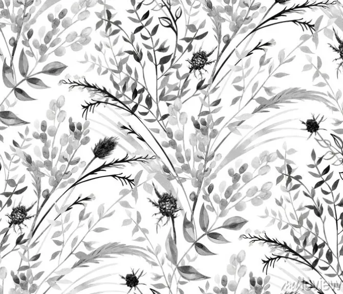 Tapeta: Monochrome seamless pattern with silhouettes of branches and