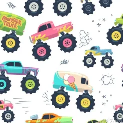 Tapeta: Monster cars seamless pattern. wózki dziecięce z dużym kołem.