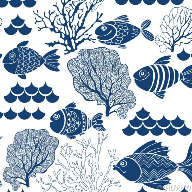 Tapeta: Morski wzór w ryby i koralowce