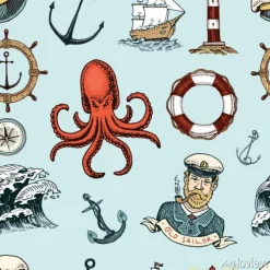 Tapeta: Morskie i morskie lub morskie, godła oceanu. wzór. zestaw vintage