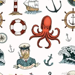 Tapeta: Morskie i morskie lub morskie, godła oceanu. wzór. zestaw vintage