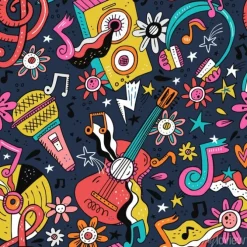 Tapeta: Motywy muzyczne i instrumenty w stylu doodle