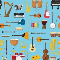 Tapeta: Muzyczny instrumentalny bezszwowy deseniowy tło. vector illustracion