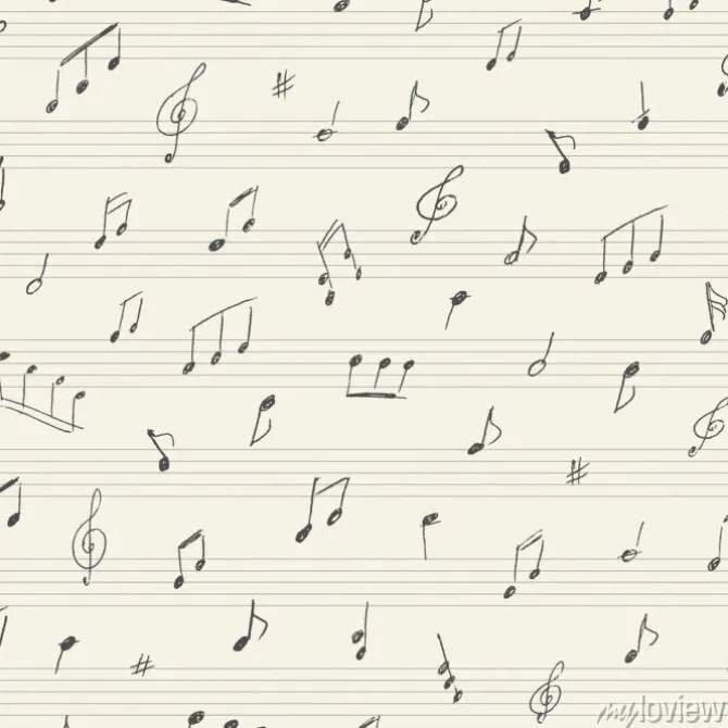 Tapeta: Muzyka bez szwu z odręcznych notatek muzycznych