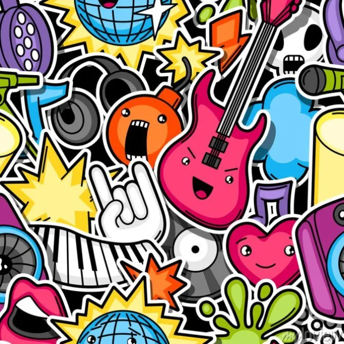 Tapeta: Muzyka stroną kawaii szwu. instrumenty muzyczne, symbole i obiekty