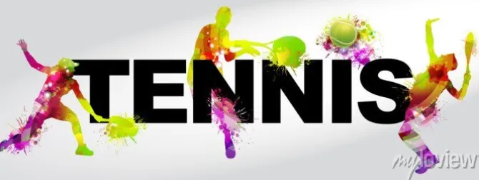 Tapeta: Napis tenis i kolorowe sylwetki