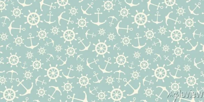 Tapeta: Nautical seamless pattern with ship wheels and anchors