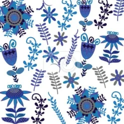 Tapeta: Niebieskie kwiaty w stylu folk