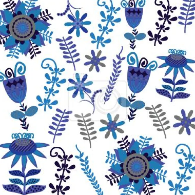 Tapeta: Niebieskie kwiaty w stylu folk