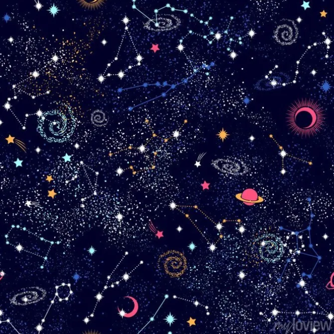 Tapeta: Nocne niebo pełne gwiazd i konstelacji