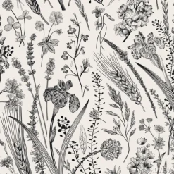Tapeta: Ogrodowe i polne rośliny w stylu szkicu