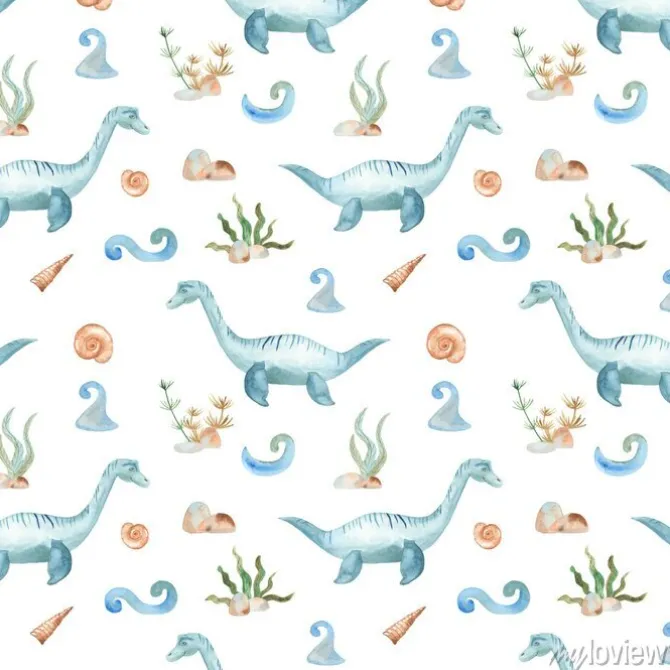 Tapeta: Okres prehistoryczny dinozaurów akwarela. ilustracja podwodnego