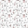 Tapeta: One line drawing abstract face seamless pattern. modern minimalism