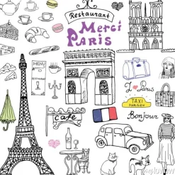 Tapeta: Paryż doodles elementy. wyciągnąć rękę zestaw z wieży eiffla