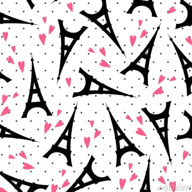 Tapeta: Paryż symbole szwu. słodkie kreskówka tour eiffel z różowego