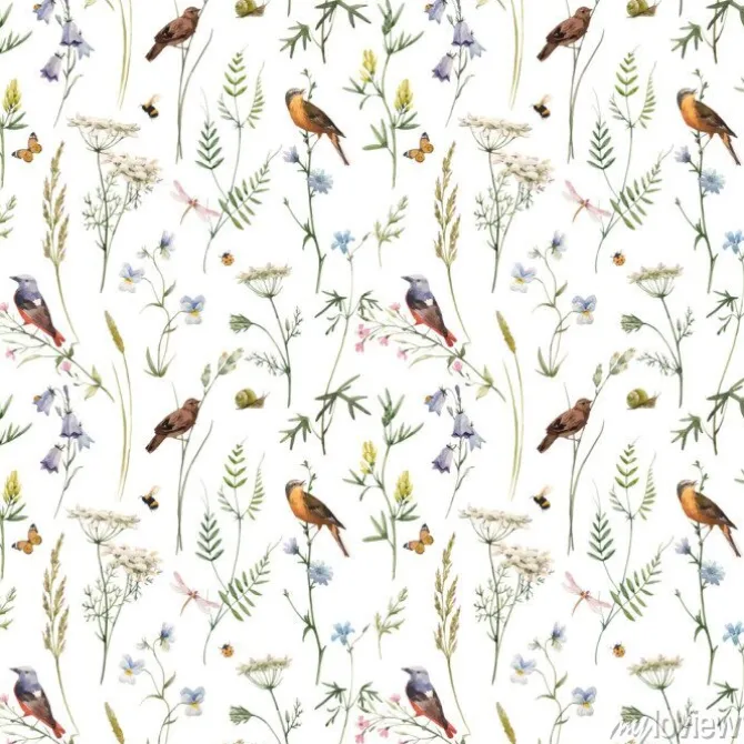 Tapeta: Ptaki na kwiatach