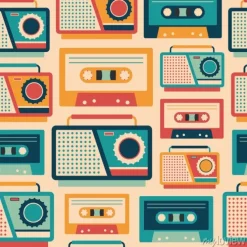 Tapeta: Radio i kasety na wzorze retro