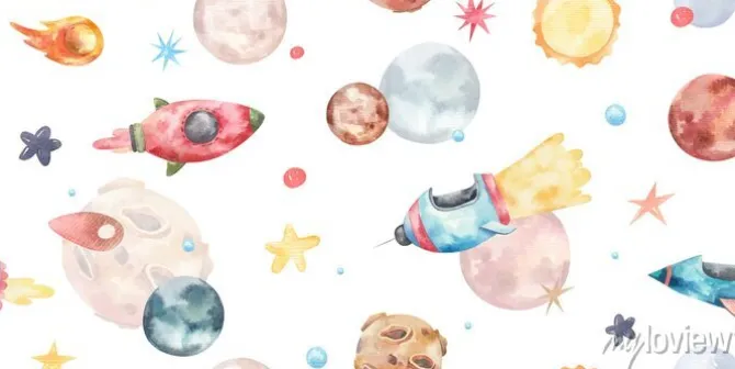 Tapeta: Rakiety w kosmosie wśród kolorowych planet