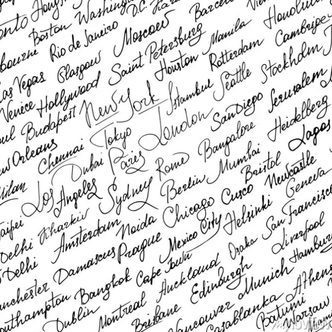Tapeta: Ręcznie napisane nazwy miast