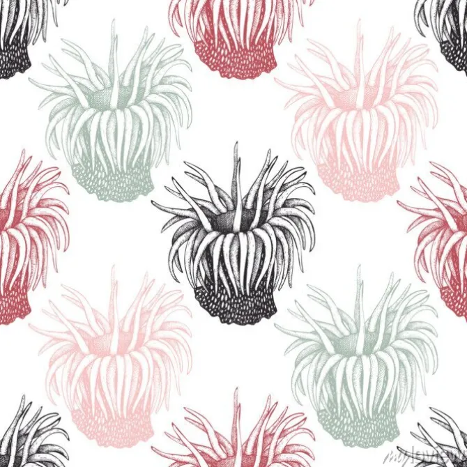 Tapeta: Ręcznie rysowane actinia - morze kwiat tło. wektor podwodne naturalne