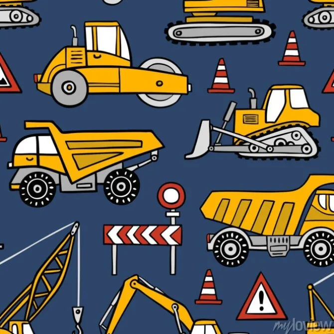 Tapeta: Ręcznie rysowane budowy samochodów bezszwowe wektor wzór na ciemnym