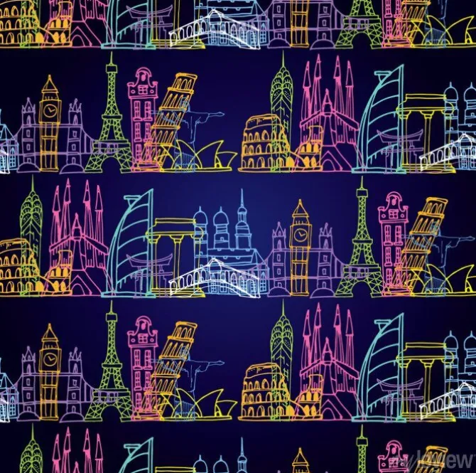 Tapeta: Ręcznie rysowane doodle podróży ilustracji. podróżuj!