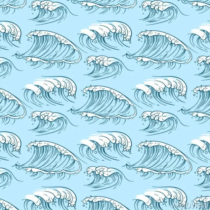 Tapeta: Ręcznie rysowane fale oceanu wzór