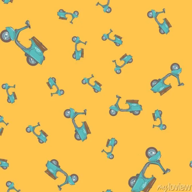 Tapeta: Retro skuter scooter bez szwu deseń tła