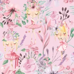 Tapeta: Różowe baletnice z kwiatami