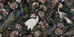 Tapeta: Royal birds, crane, peacock, heron. luxury wallpaper, mural.