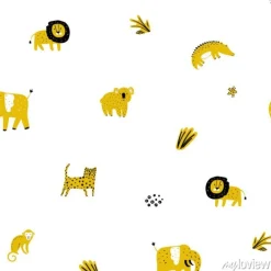Tapeta: Safari animals seamless pattern with cute elephants, lion and