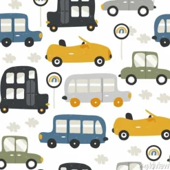 Tapeta: Samochodziki i znaki drogowe dla dzieci