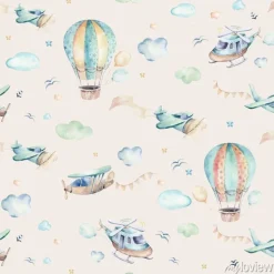 Tapeta: Samoloty i balony na beżowym tle