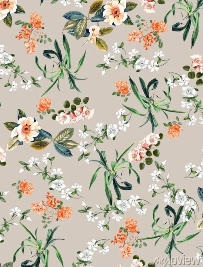 Tapeta: Seamless botanical flowers pattern, floral print.