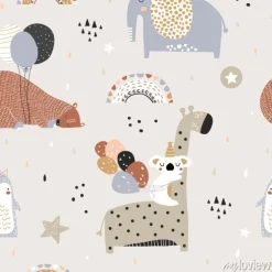 Tapeta: Seamless childish pattern with party animals . creative scandinavian