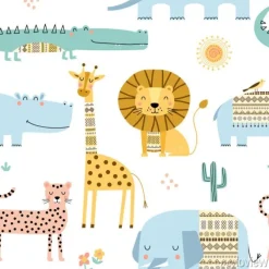 Tapeta: Seamless childish pattern with cute african animals. scandinavian