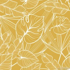 Tapeta: Seamless floral pattern with tropical leaves. line drawing. hand-drawn