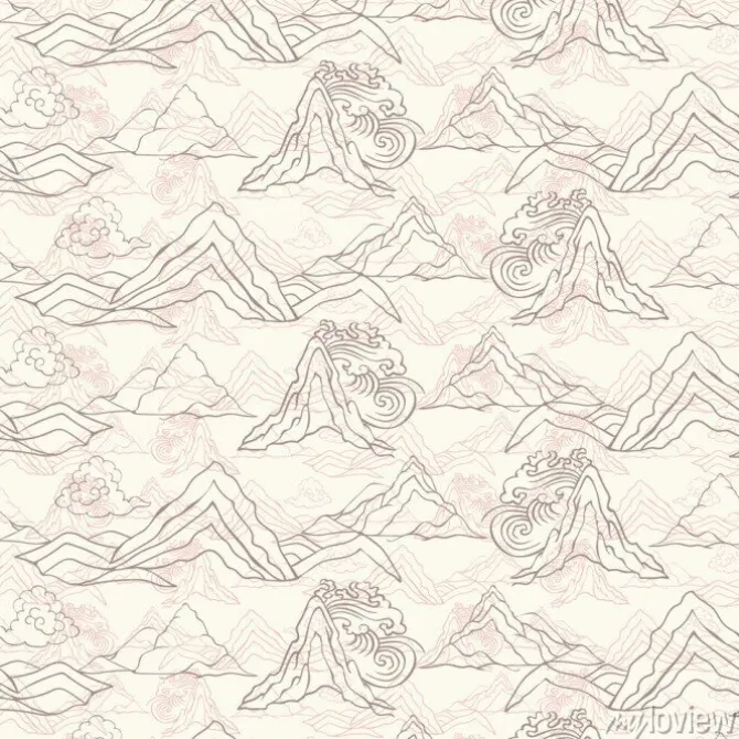 Tapeta: Seamless illustration of landscape with stylized mountains, waterfalls,