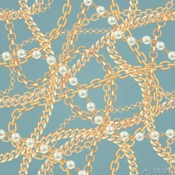 Tapeta: Seamless pattern background with pears and chains golden metallic