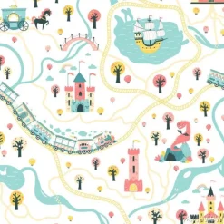 Tapeta: Seamless pattern cards of the fairytale kingdom with a ship at