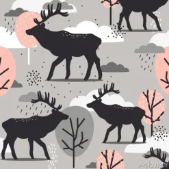 Tapeta: Seamless pattern, deers and trees