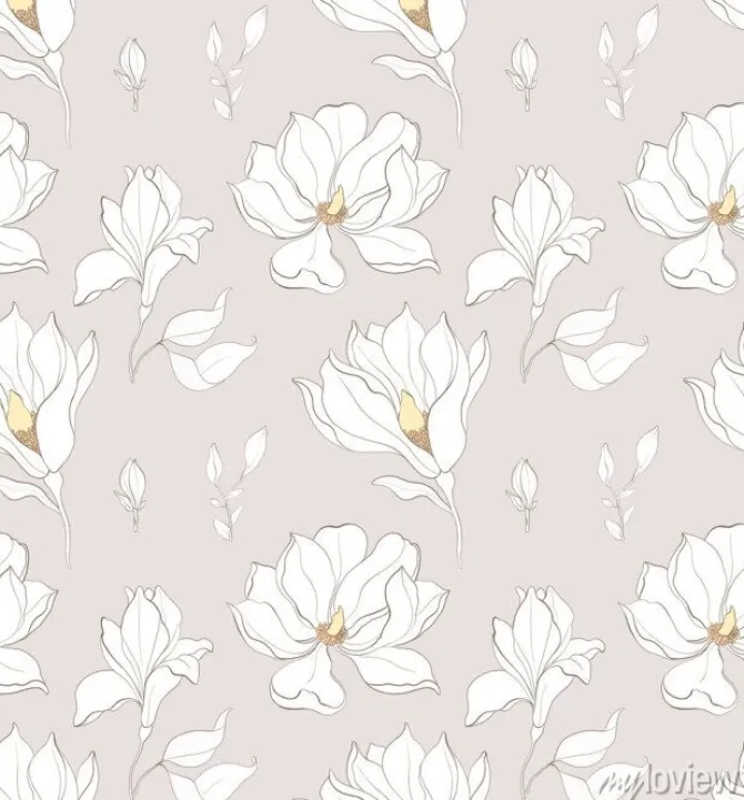 Tapeta: Seamless pattern, hand drawn white magnolia blossom.