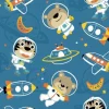 Tapeta: Seamless pattern of funny astronaut with outer space transportation