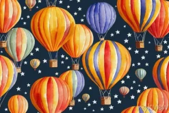 Tapeta: Seamless pattern of a hot air balloon, moon, clouds, stars, and
