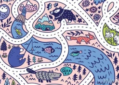 Tapeta: Seamless pattern of forest landscape map with roads, wild animals,