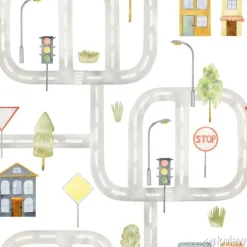 Tapeta: Seamless pattern with childish cartoon town.